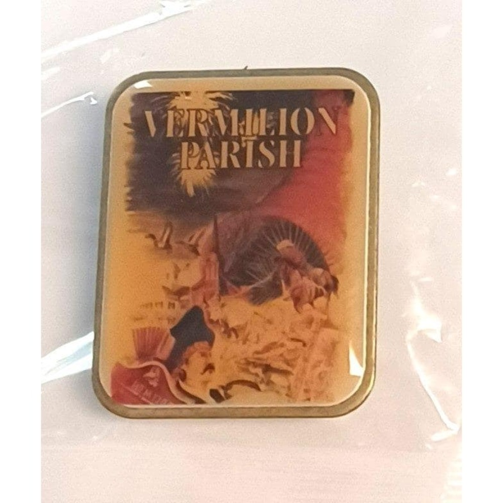 Vintage Vermilion Parish Louisiana Souvenir Lapel Pin Made USA Stamped Hallmark